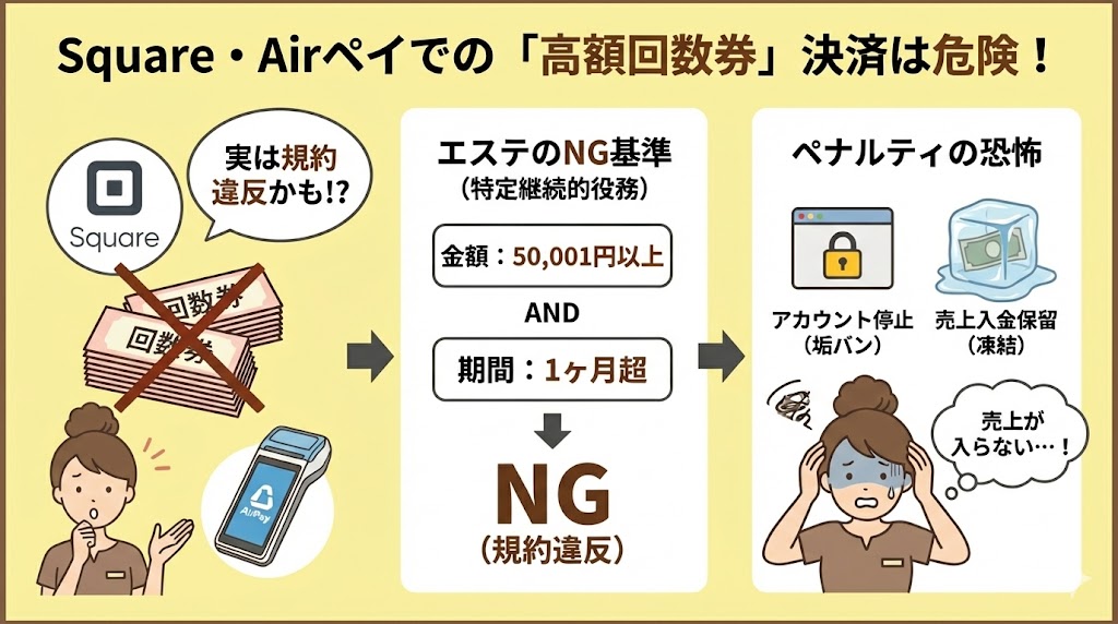 Square・Airペイでの高額回数券決済は危険！ペナルティの恐怖